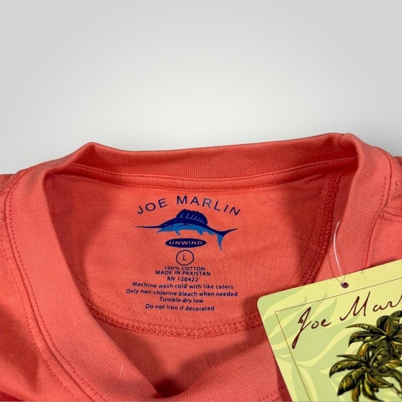 Joe Marlin Shirt Mens Large Pink Papaya Cotton Logo Crewneck Short Sleeve Tee - Picture 3 of 7